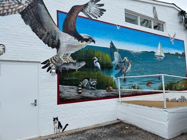 Cindy Fletcher Holden mural of osprey and bay