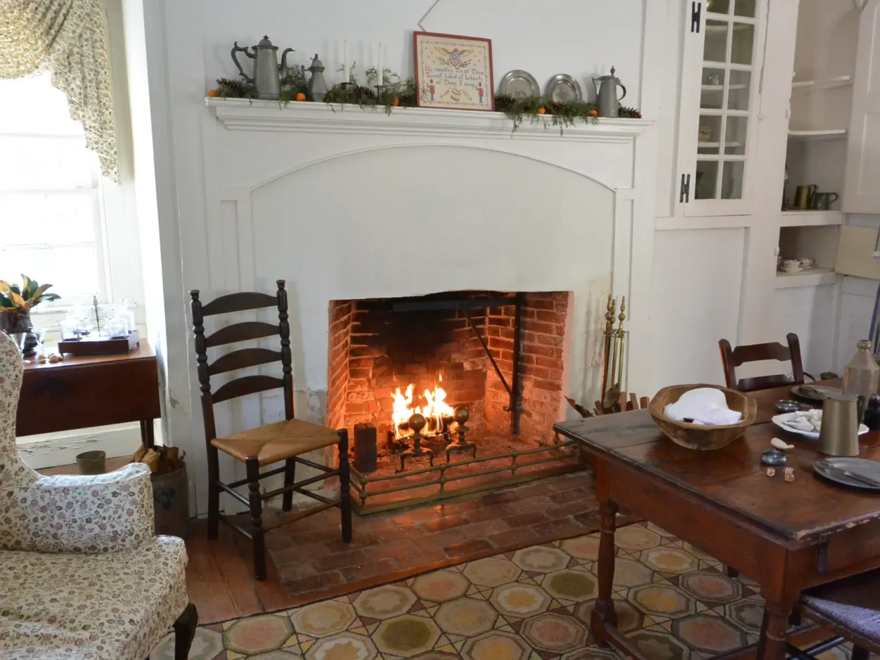 Interior fire burning in fireplace