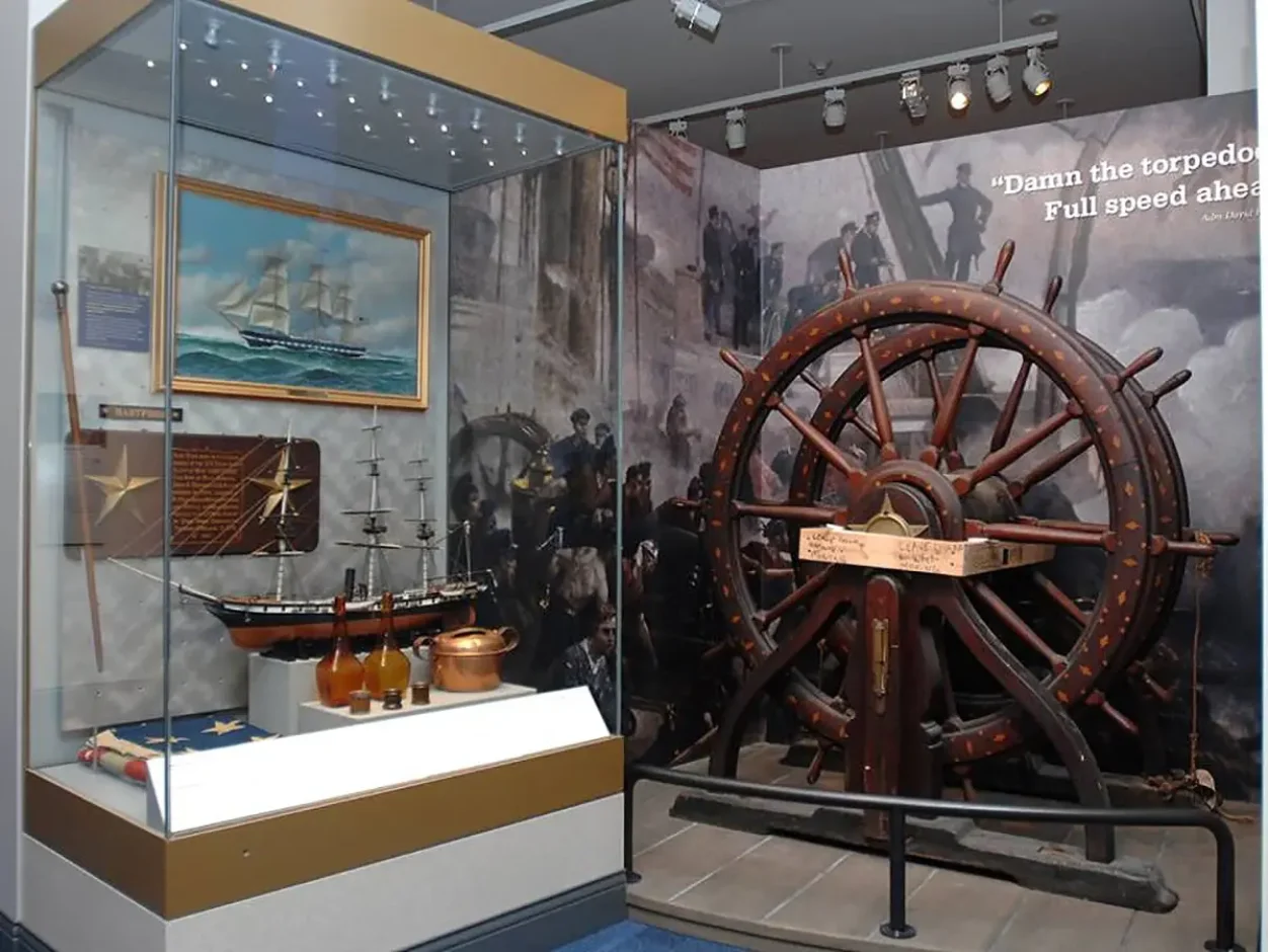 MuseumFranklin-Wheel-and-Ship-Model-Exhibit-DAMN-THE-TORPEDOES-1